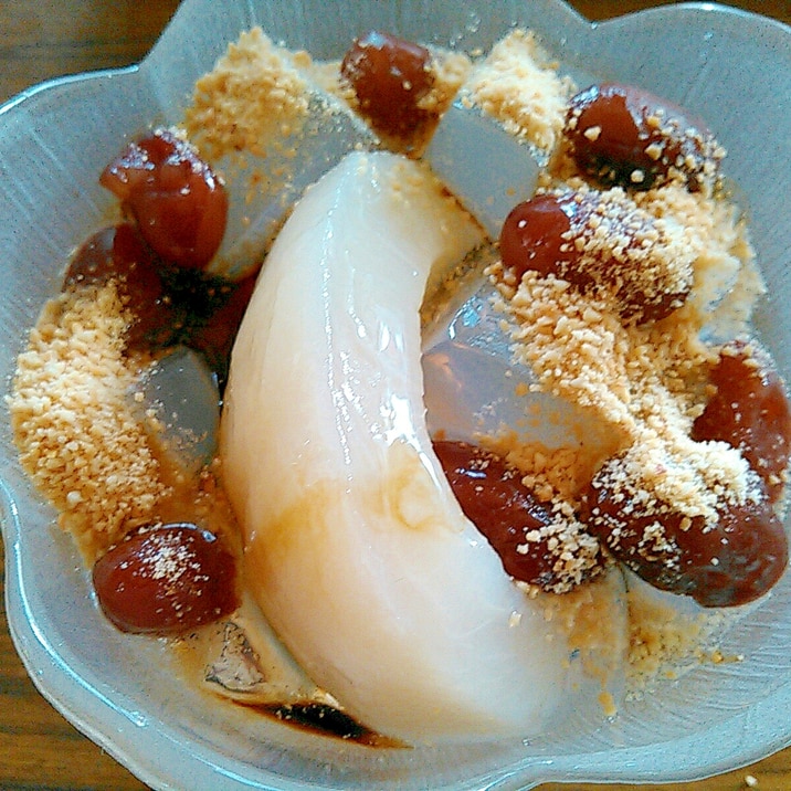 桃と金時豆の寒天デザート